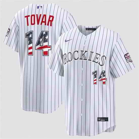 Men Colorado Rockies  14 Ezequiel Tovar White 2026 USA 250 Fourth of July Home Stitched Baseball Jersey