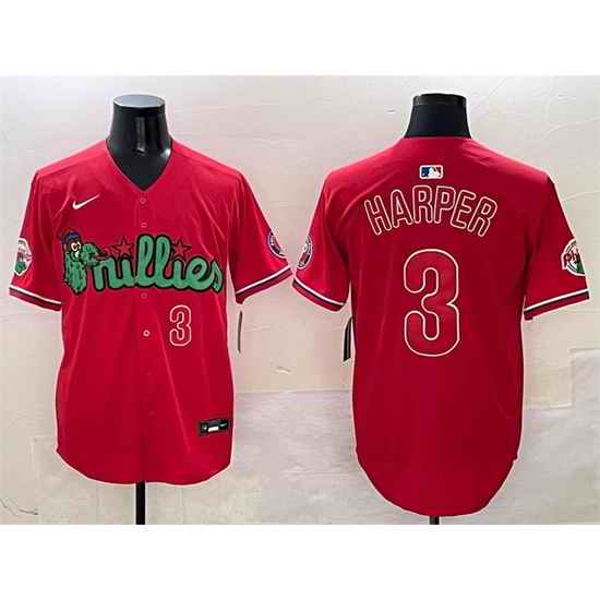 Men Philadelphia Phillies 3 Bryce Harper Red Phanatic Limited Stitched Jersey