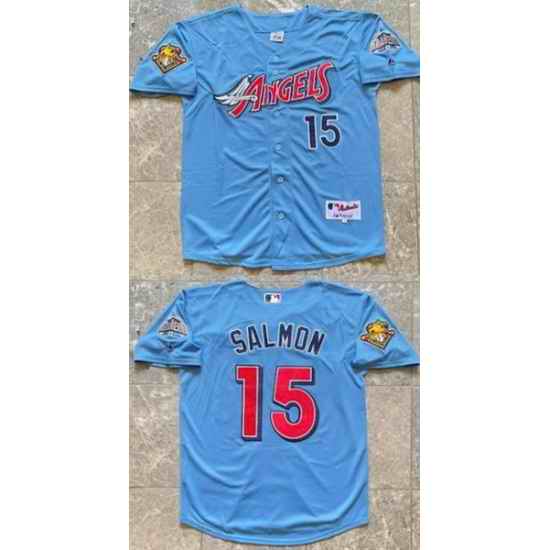 Men Los Angeles Angels  15 Tim Salmon Blue With 2001 American League Baseball Seasons 100th Anniversary Patch Stitched Baseball Jersey