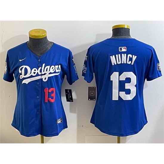 Women Los Angeles Dodgers 13 Max Muncy Royal 2024 World Series With Fernando Memorial Patch Alternate Limited Stitched Baseball Jersey