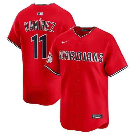 Men Cleveland Guardians 11 Jose Ramirez Red Alternate Limited Stitched Baseball Jersey