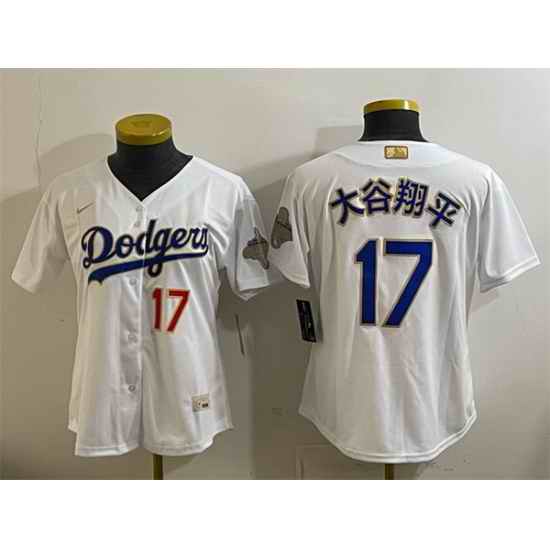 Women Los Angeles Dodgers  17 Shohei Ohtani White 2026 Gold Collection Stadium Stitched Baseball Jersey Run Small