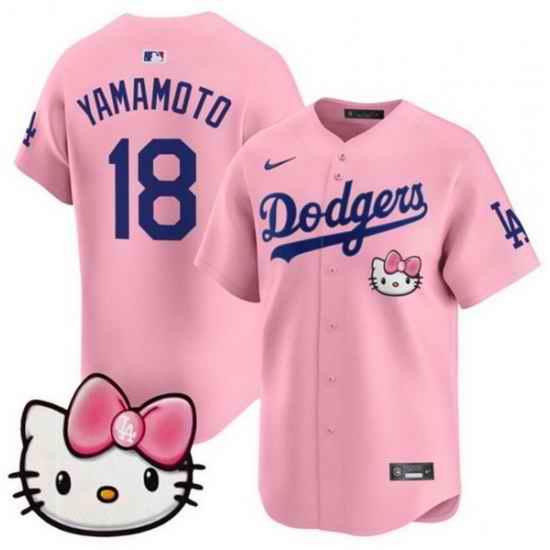 Women Los Angeles Dodgers 18 Yoshinobu Yamamoto Pink 2025 Hello Kitty Vapor Limited Stitched Baseball Jersey