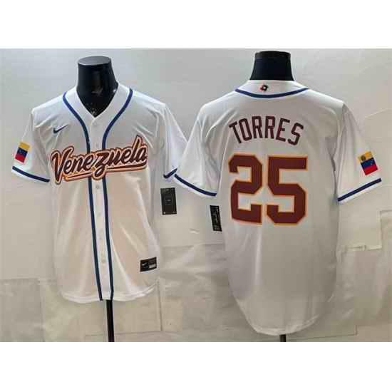 Men Venezuela Baseball  25 Gleyber Torres White 2026 World Baseball Classic Home Stadium Stitched Jersey