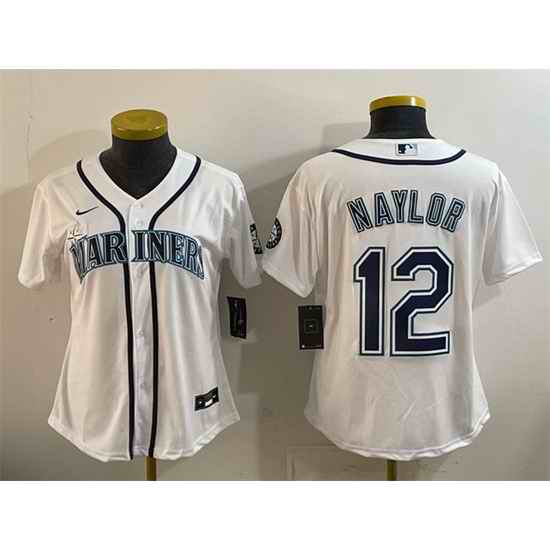Women Seattle Mariners 12 Josh Naylor White Cool Base Stitched Baseball Jersey