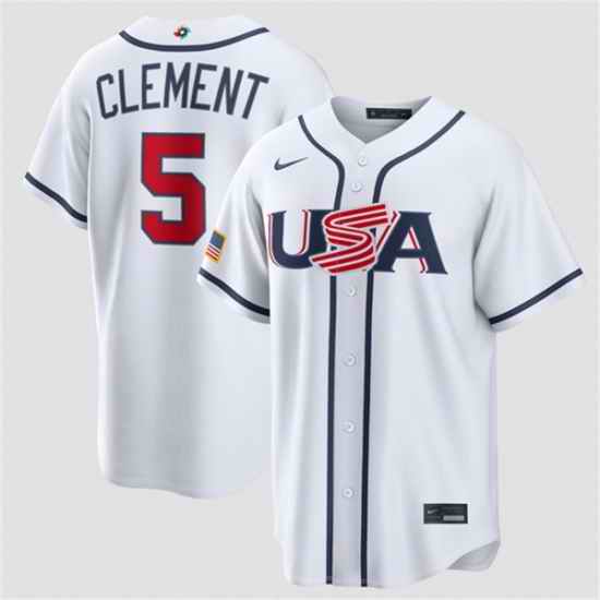 Men USA Baseball  5 Ernie Clement White 2026 World Baseball Classic Home Stadium Stitched Jersey