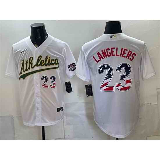 Men Oakland Athletics  Shea Langeliers White 250 Fourth of July Home Stadium Stitched Baseball Jersey
