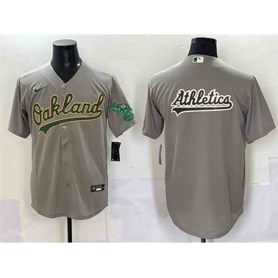 Men Oakland Athletics Team Big Logo Grey Cool Base Stitched Baseball Jersey 1