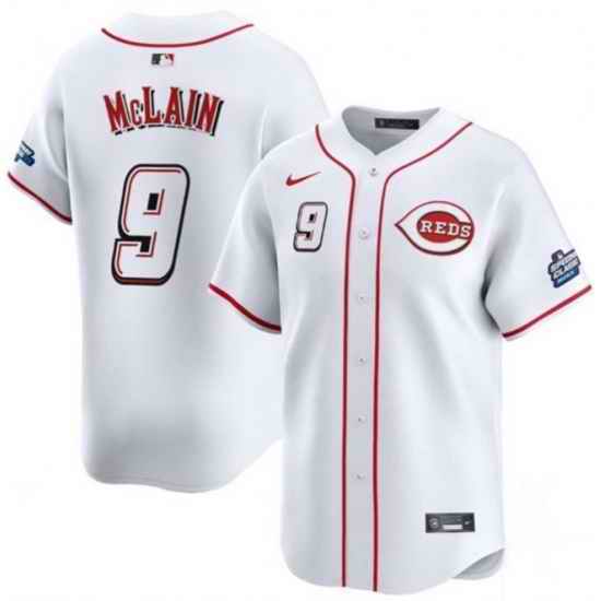 Men Cincinnati Reds 9 Matt McLain White 2025 Speedway Classic Home Limited Stitched Baseball Jersey
