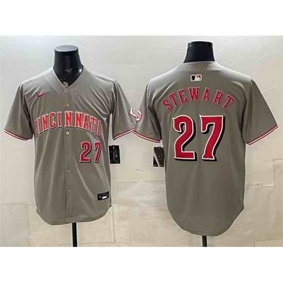 Men Cincinnati Reds  27 Sal Stewart Grey Road Limited Stitched Baseball Jersey
