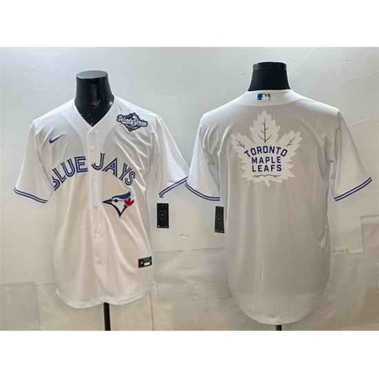 Men Toronto Blue Jays  26 Leafs White 2025 World Series With White Leafs Logo Cool Base Stitched Baseball Jersey