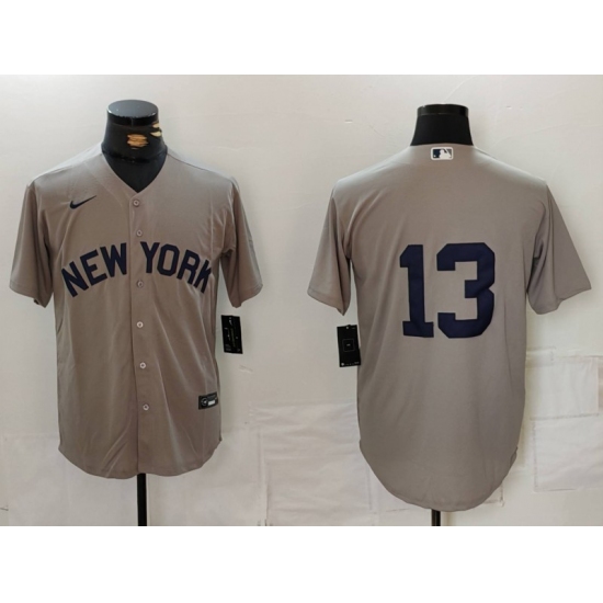 Men New York Yankees 13 Jazz Chisholm Jr Grey Cool Base Stitched Baseball Jersey