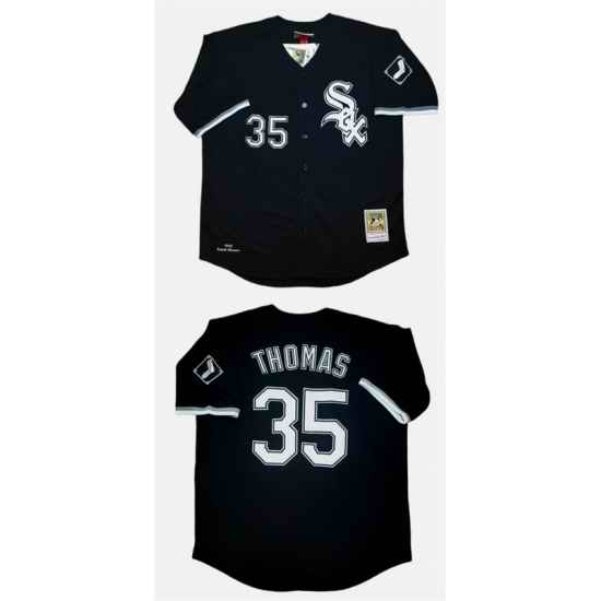 Men Chicago White Sox 35 Frank Thomas Black With Patch 1993 Throwback Stitched Baseball Jersey