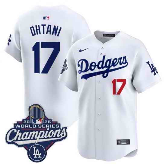 Men Los Angeles Dodgers 17 Shohei Ohtani White 2025 World Series Champions Stitched Baseball Jersey