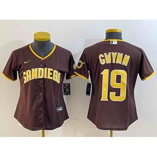 Women San Diego Padres 19 Tony Gwynn Brown Stitched Baseball Jersey