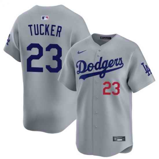 Men Los Angeles Dodgers Kyle Tucker #23 Gray Stitched Flex Base Baseball Jersey