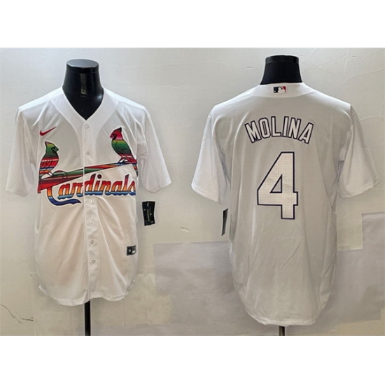 Men St  Louis Cardinals 4 Yadier Molina White Cool Base Stitched Baseball Jersey
