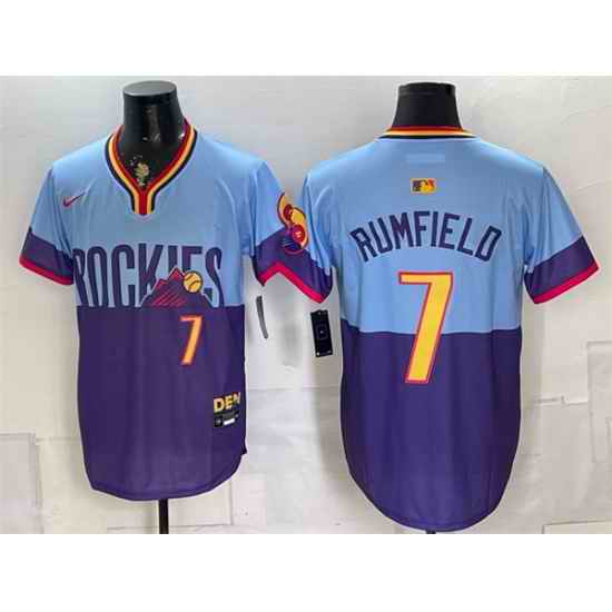 Men Colorado Rockies 7 TJ Rumfield Purple Light Blue 2025 City Connect Limited Stitched Baseball Jersey