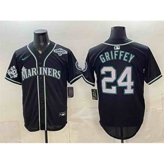 Men Seattle Mariners  24 Ken Griffey Jr  50th Anniversary Black Out Style Vapor Premier Limited Stitched Baseball Jersey