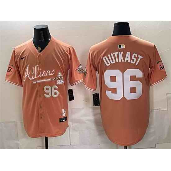 Men Atlanta Braves  96 OutKast Peach 2024 Atliens   Peach With Outkast Patch Vapor Limited Stitched Baseball Jersey
