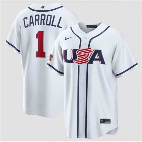 Men USA Baseball  1 Corbin Carroll White 2026 World Baseball Classic Home Stadium Stitched Jersey