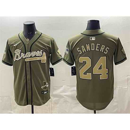 Men Atlanta Braves  24 Deion Sanders Olive 2026 Armed Forces Day Stitched Baseball Jersey