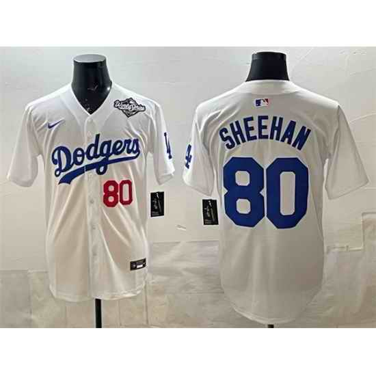 Men Los Angeles Dodgers 80 Emmet Sheehan White 2025 World Series Patch Limited Stitched Baseball Jersey