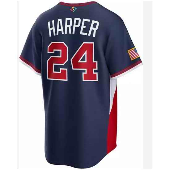 Men USA Baseball Bryce Harper Nike Blue 2026 World Baseball Classic Home Stadium Jersey
