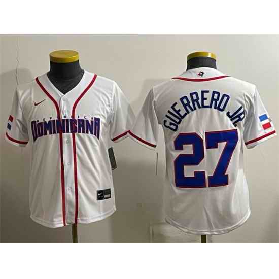 Women Dominican Republic Baseball  27 Vladimir Guerrero Jr  White 2026 World Baseball Classic Home Stadium Stitched Baseball Jersey Run Small