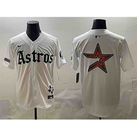 Men Houston Astros Team Big Logo White Gothic  27Houston Born Barrio Raised 27 Limited Stitched Baseball Jersey 003