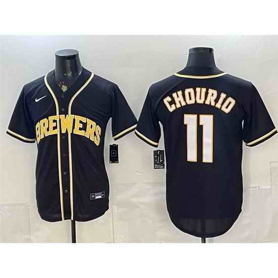 Men Milwaukee Brewers  11 Jackson Chourio 2026 Fashion Replica Black Out Stitched Baseball Jersey