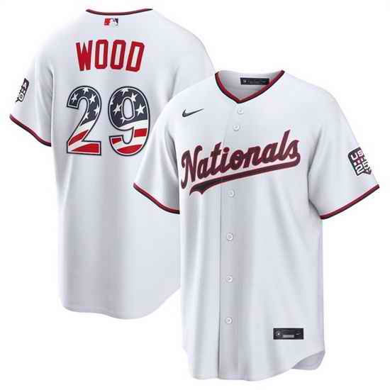 Men Washington Nationals  29 James Wood White USA 250 Fourth of July Home Stitched Baseball Jersey