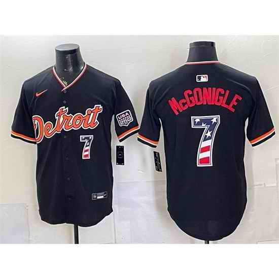 Men Detroit Tigers  7 Kevin McGonigle Black 2026 USA 250 Fourth of July Stitched Baseball Jersey