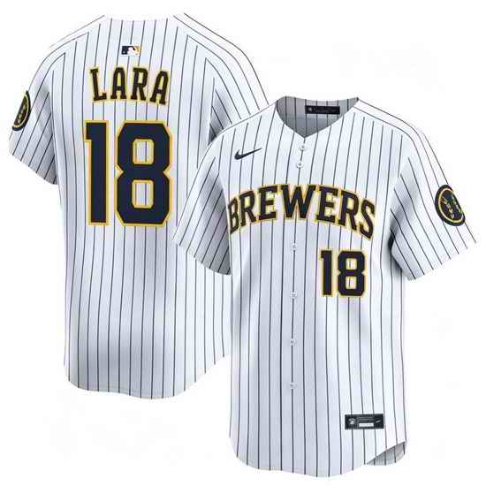 Men Milwaukee Brewers 18 Luis Lara Home White Strips Stitched Limited Jersey