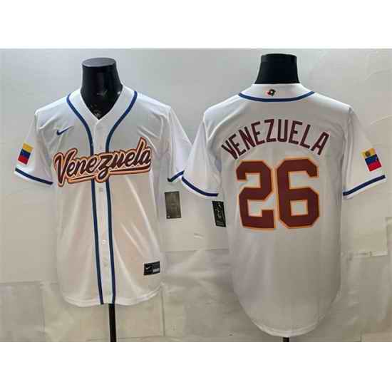 Men Venezuela Baseball  26 Venezuela White 2026 World Baseball Classic Home Stadium Stitched Jersey