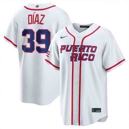 Men Puerto Rico Baseball  39 Edwin D%C3%ADaz White 2026 World Baseball Classic Home Stadium Stitched Jersey