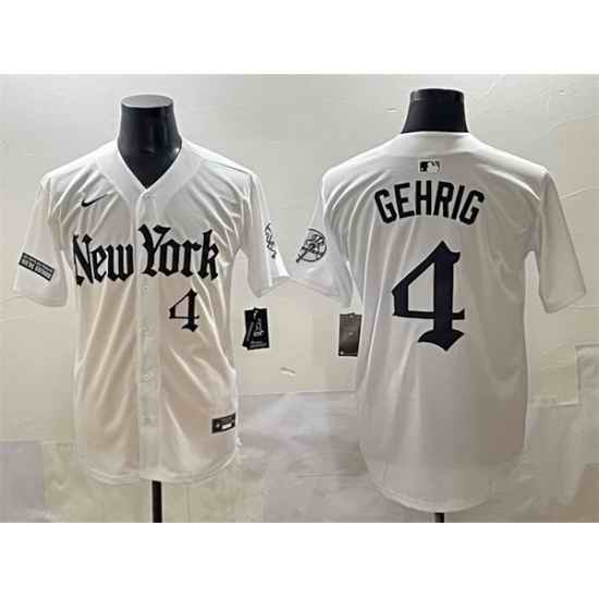 Men New York Yankees 4 Lou Gehrig White  27Gothic Legacy Edition 27 Vapor Premier Limited Stitched Baseball Jersey