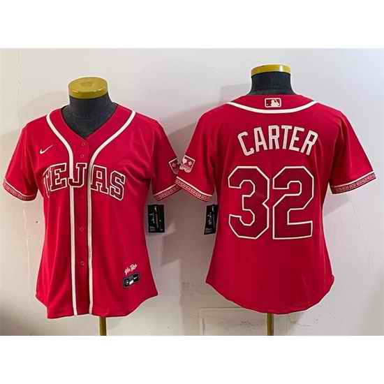 Women Texas Rangers 32 Evan Carter Red 2026 City Connect Stadium Stitched Baseball Jersey