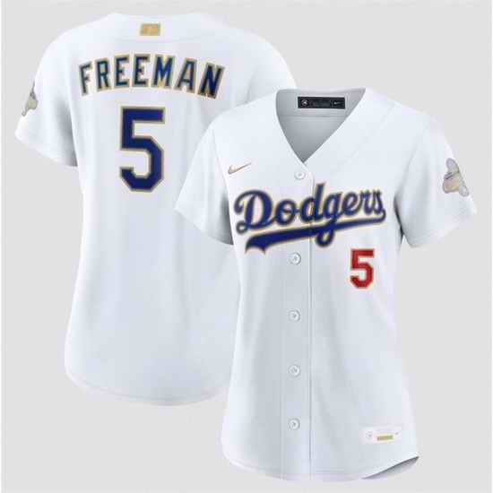Women Los Angeles Dodgers  5 Freddie Freeman White 2026 Gold Collection Stadium Stitched Baseball Jersey