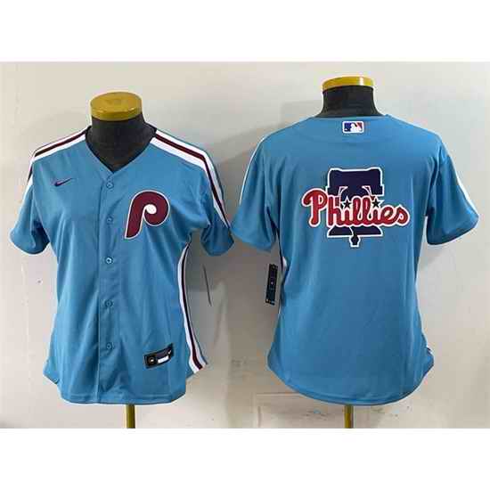 Women Philadelphia Phillies Team Big Logo Blue Stitched Baseball Jersey