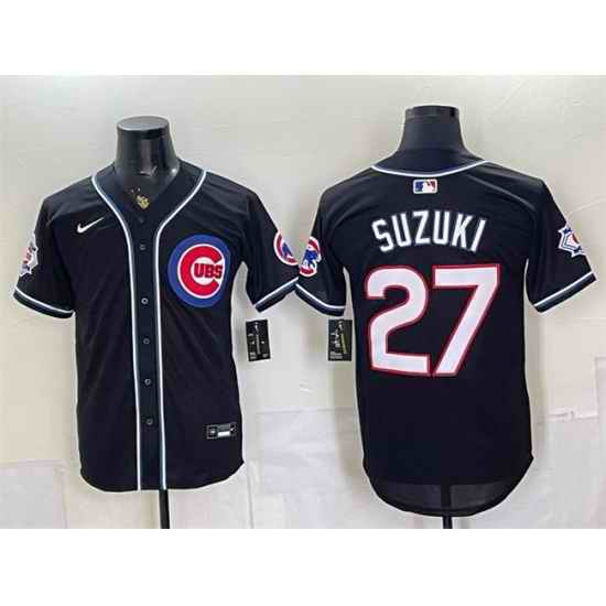 Men Chicago Cubs  27 Seiya Suzuki 150th Anniversary Black Out Style Vapor Premier Limited Stitched Baseball Jersey