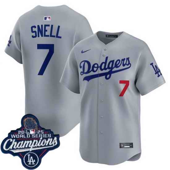 Men Los Angeles Dodgers 7 Blake Snell Cool Base 2025 World Champions Stitched Baseball Jersey Gray