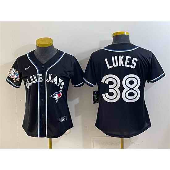 Women Toronto Blue Jays  38 Nathan Lukes 2026 Fashion Replica Black Out 50 Seasons Patch Stitched Baseball Jersey