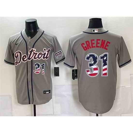 Men Detroit Tigers  31 Riley Greene Grey 2026 USA 250 Fourth of July Stitched Baseball Jersey