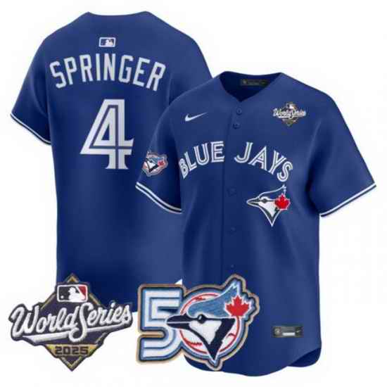 Men Women Youth Blue Jays 50th Patch 2025 World Series Royal 4 Springer Stitched Jersey