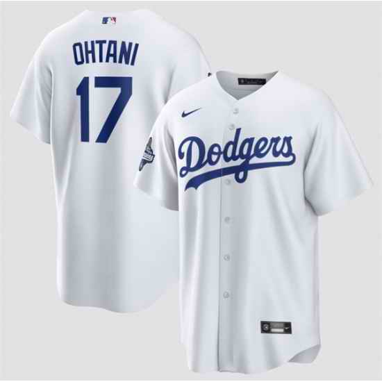 Men Los Angeles Dodgers 17 Shohei Ohtani White 2025 World Series Champions Patch Cool Base Stitched Baseball Jersey
