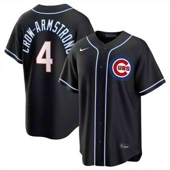 Men Chicago Cubs  4 Pete Crow Armstrong 2026 Fashion Replica Black Out Stitched Baseball Jersey