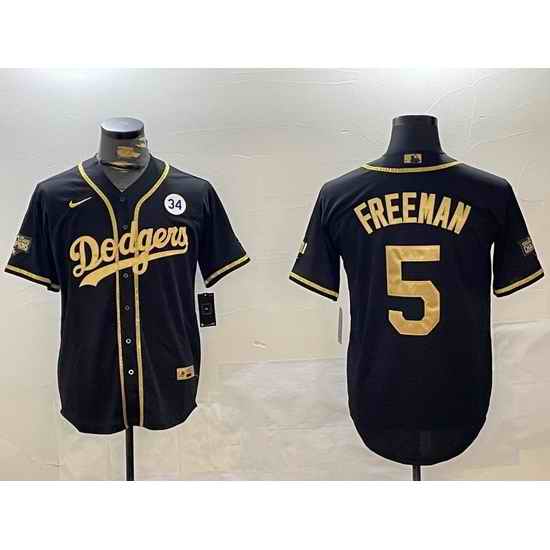 Men Los Angeles Dodgers 5 Freddie Freeman Black Gold 2024 World Series Champions Limited Stitched Baseball Jersey 2