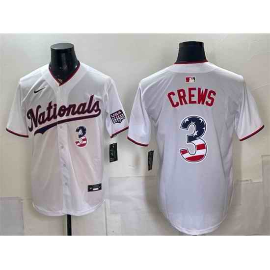 Men Washington Nationals  3 Dylan Crews White USA 250 Fourth of July Home Stitched Baseball Jersey