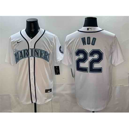 Men Seattle Mariners 22 Bryan Woo White Cool Base Stitched Baseball Jersey